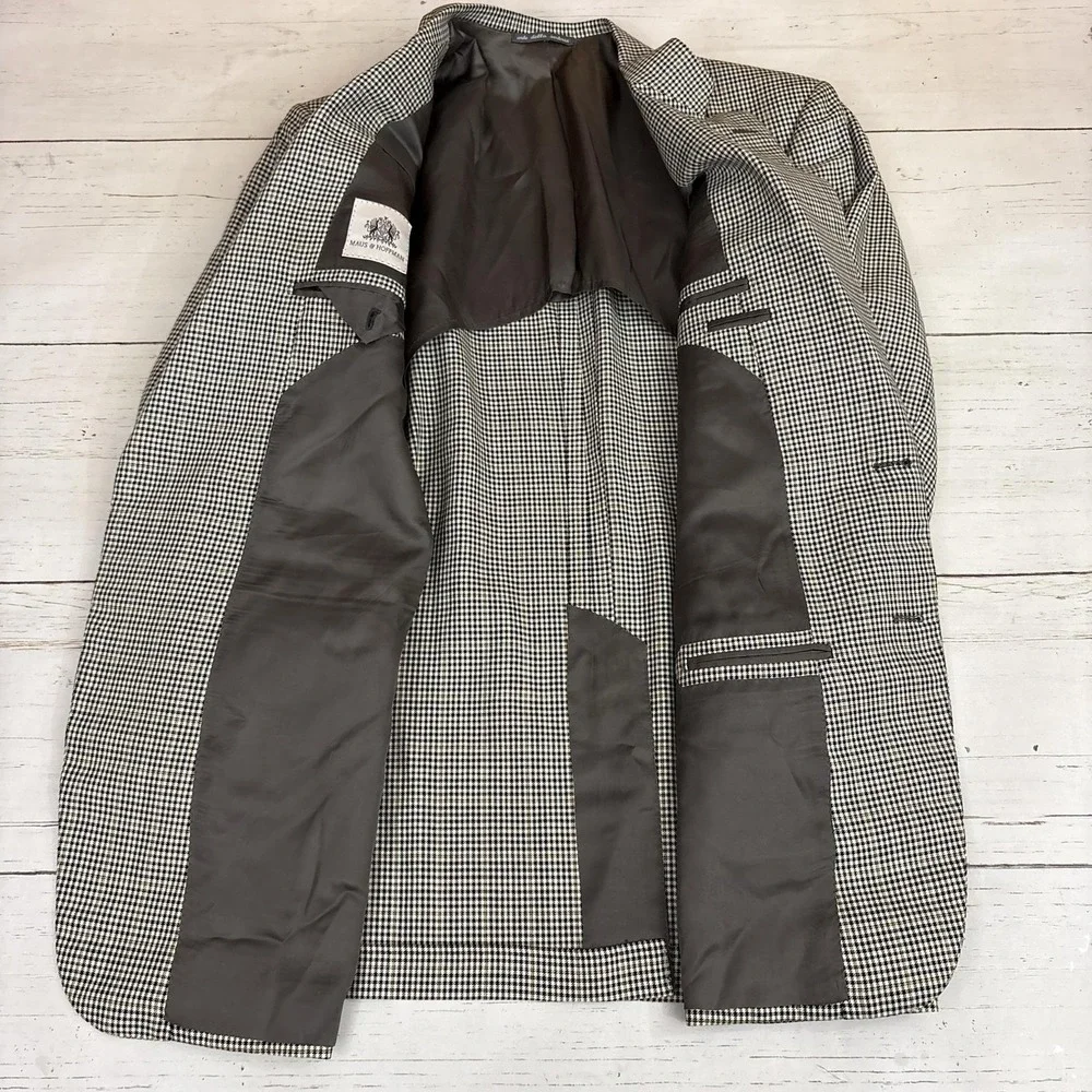 Maus Hoffman Blazer Sport Coat UNstructured Mens 44R Check Wool Silk Tweed Italy
